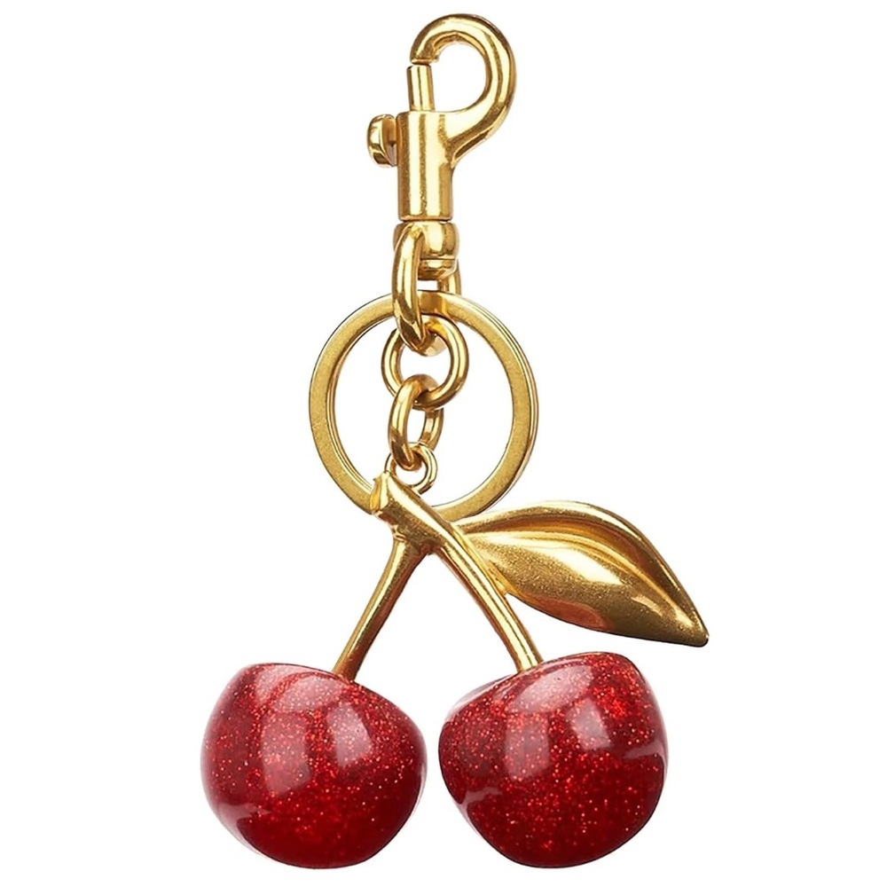 Cherry Keychain with Gold Accents